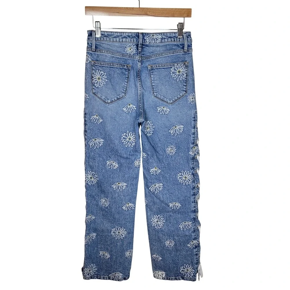 Driftwood Floral Embroidered Lace-Up Jeans Size 26 Y2K Boho Western Festival - Picture 7 of 8